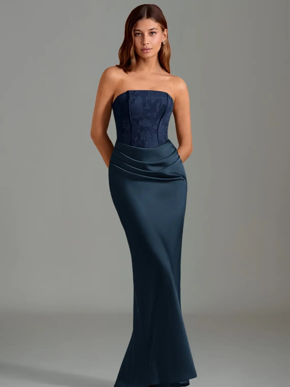 Azazie Strapless Navy Evening Gown